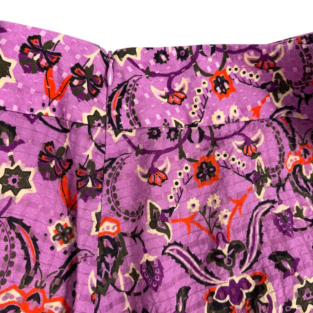 SMYTHE Purple Paisley Floral Ruched Midi Skirt High Low Hem Viscose Size 4 / 27 - Picture 9 of 10